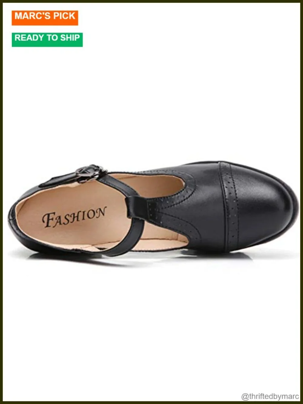 Leather T-Strap Platform Chunky Mid-Heel Mary Jane Square Toe Oxfords Dress